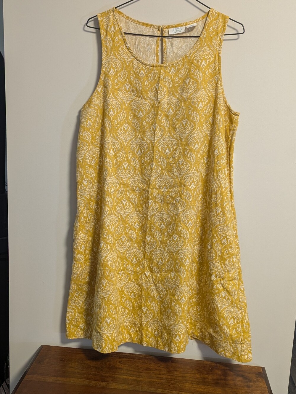 SIGRID OLSEN S Sleeveless Shirt Dress tunic size M. Yellow Patterned. Linen.